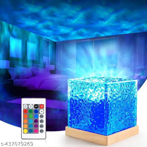 Dynamic Ocean Wave Projector Night Light with Remote, Romantic Warm Ocean Wave Water Night Light 3D Water Wave Effect LED Light Projection Lamps Crystal Table Lamp for Bedroom Decor