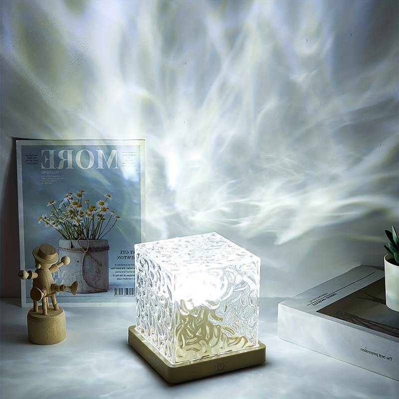 Dynamic Ocean Wave Projector Night Light with Remote, Romantic Warm Ocean Wave Water Night Light 3D Water Wave Effect LED Light Projection Lamps Crystal Table Lamp for Bedroom Decor